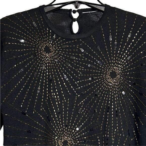 Starburst Pullover Sweater Women's Medium Black Beaded Sequin Embellished - Picture 3 of 8